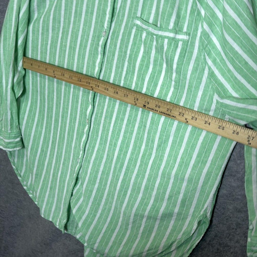 Aerie Linen Blend Cover Up Shirt Womens Sz L Green Striped Semi Sheer Pocket - Picture 8 of 8